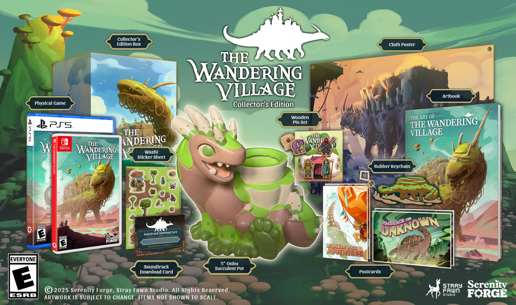 Collector's edition of The Wandering Village featuring a succulent planter in the shape of the wandering creature